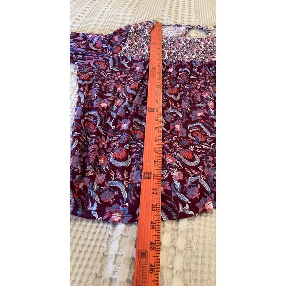 Lucky Brand Blouse Size XL Burgundy Smocked Top Bell Sleeves Boho Peasant - Picture 10 of 10